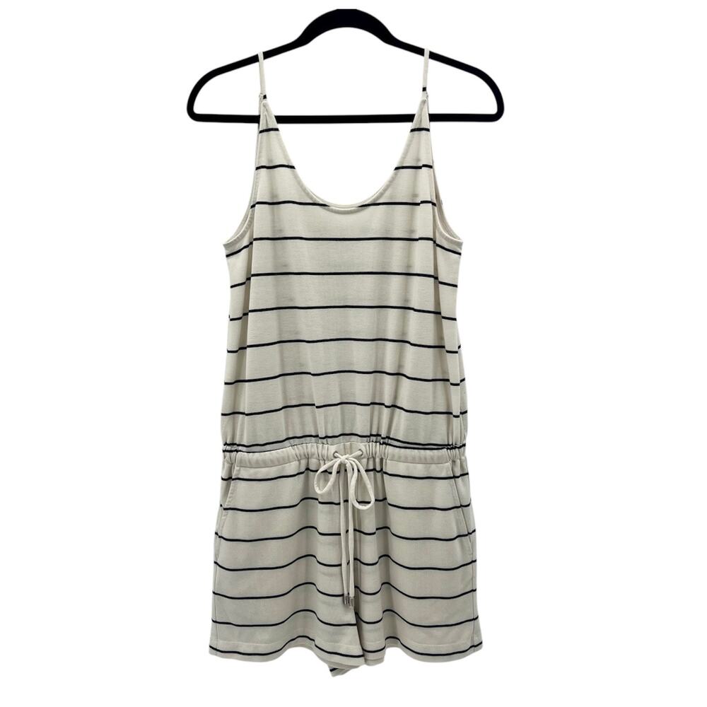 Lou & Grey Striped Romper Womens Medium White with Black Stripe Pockets